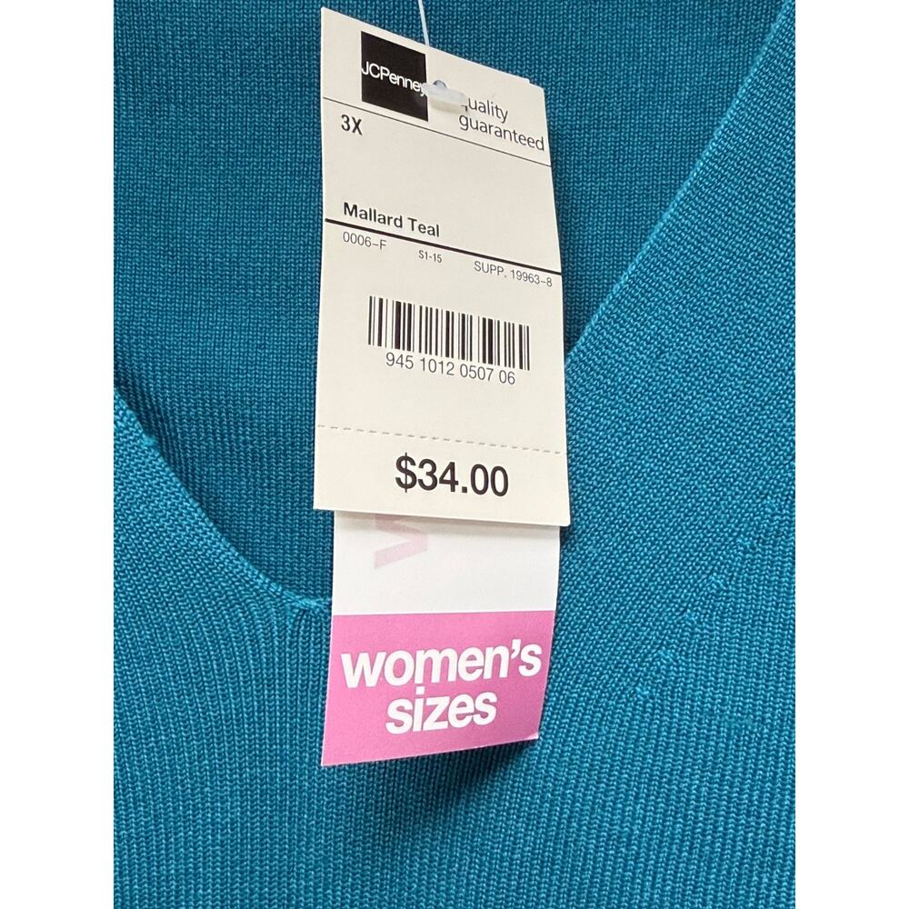 Worthington Teal Preppy V Neck Stretch Knit Sleeveless Sweater Blouse Size 3X - Picture 4 of 6